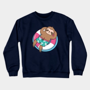 Cute Sloth Chilling On Pool Crewneck Sweatshirt